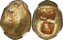 IONIA. Uncertain mint. Ca. 650-600 BC. EL third-stater or trite (14mm, 4.68 gm). NGC AU 4/5 - 4/5. Lydo-Milesian standard. Uncertain blank type / Two ...