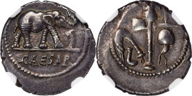 Julius Caesar, as Dictator (49-44 BC). AR denarius (19mm, 3.75 gm, 9h). NGC Choice XF 4/5 - 4/5. Military mint traveling with Caesar in northern Italy...