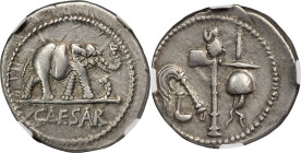 Julius Caesar, as Dictator (49-44 BC). AR denarius (19mm, 3.85 gm, 5h). NGC Choice VF 5/5 - 4/5. Military mint traveling with Caesar in northern Italy...