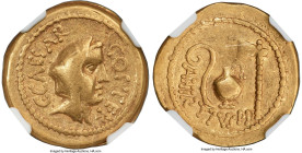 Julius Caesar, as Consul for the Third Time (46 BC), with Aulus Hirtius, as Praetor. AV aureus (20mm, 7.86 gm, 3h). NGC VF 5/5 - 4/5. Rome, 46 BC. C•C...