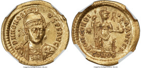Honorius, Western Roman Empire (AD 393-423). AV solidus (21mm, 4.46 gm, 5h). NGC MS 4/5 - 4/5, light marks. Constantinople, 1st officina, ca. AD 397-4...