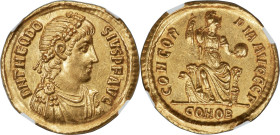 Theodosius I, Eastern Roman Empire (AD 379-395). AV solidus (21mm, 4.47 gm, 11h). NGC Choice AU 5/5 - 4/5. Constantinople, 3rd officina, AD 378-383. D...
