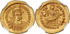 Theodosius II, Eastern Roman Empire (AD 402-450). AV solidus (20mm, 4.47 gm, 6h). NGC MS 5/5 - 4/5. Constantinople, 2nd officina, AD 430-440. D N THEO...