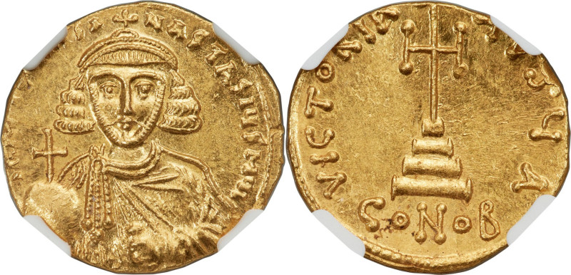 Anastasius II Artemius (AD 713-715). AV solidus (20mm, 4.47 gm, 6h). NGC MS 4/5 ...