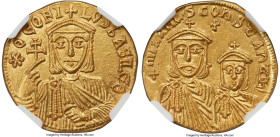 Theophilus (AD 829-842). AV solidus (19mm, 4.21 gm, 7h). NGC MS 5/5 - 2/5, brushed, clipped. Constantinople, AD 830/1-840. *ΘЄOFI-LOS bASILЄ Θ, draped...