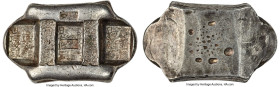 Republic. Yunnan Sanchuo Jieding ("Three-Stamp Remittance") "Packsaddle" Sycee of 5-1/2 Taels ND Certified AU58 by Gong Bo Grading, Cribb-Class LXVI.I...