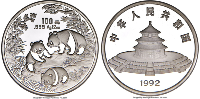 People's Republic silver Proof "Panda" 100 Yuan (12 oz) 1992 PR69 Ultra Cameo NG...