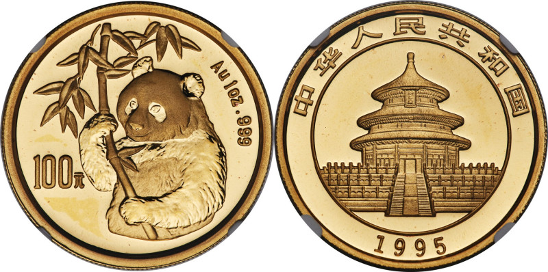 People's Republic gold "Panda - Large Date" 100 Yuan (1 oz) 1995 MS69 NGC, Shang...