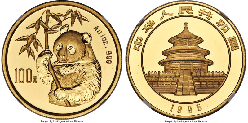 People's Republic gold "Panda - Small Date" 100 Yuan (1 oz) 1995 MS68 NGC, Sheny...