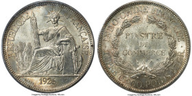 French Colony Piastre 1926-A MS63 PCGS, Paris mint, KM5a.1, Lec-302. The "Seated Liberty" obverse is incredibly well-struck for the type, resulting in...