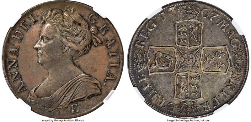 Anne Crown 1707-E XF45 NGC, Edinburgh mint, KM526.1, S-3600, ESC-1351 (prev. ESC...