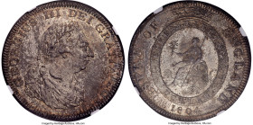 George III Bank Dollar of 5 Shillings 1804 MS63 NGC, Soho mint, KM-TN1, S-3768. Heavy but original envelope toning cloaks this Choice Mint State class...