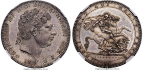 George III Crown 1818-LIX MS63 NGC, KM675, S-3787. A highly pleasing example when viewed in hand, showcasing even dove gray patina that lightens to a ...