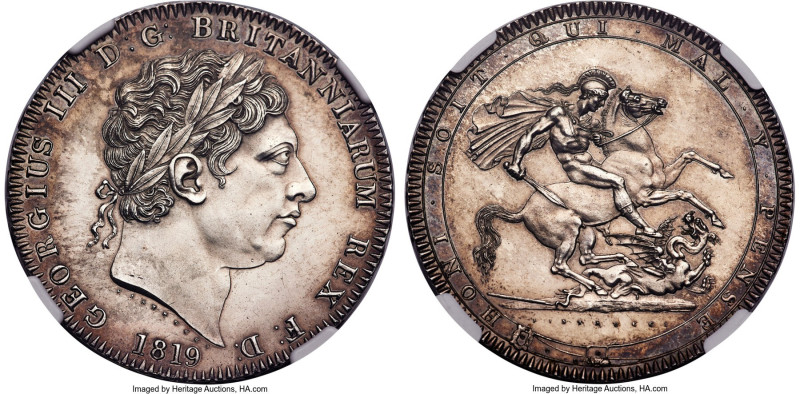 George III Crown 1819-LX MS64 S NGC, KM675, S-3787. A stunning gunmetal gray rep...