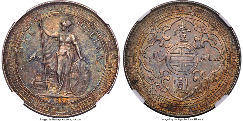 Victoria Trade Dollar 1896-B AU58 NGC, Bombay mint, KM-T5, Pr-3. Dark yet irides...