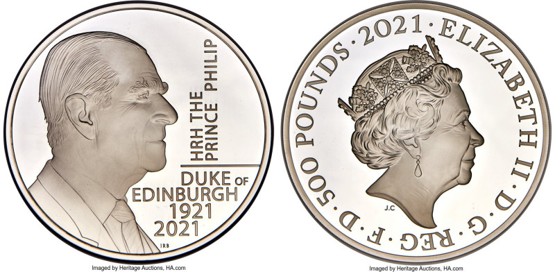Elizabeth II silver Proof "Prince Philip Memorial" 500 Pounds (1 Kilo) 2021 PR69...