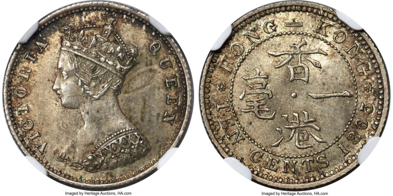 British Colony. Victoria 10 Cents 1863/33 MS63 NGC, London mint, KM6.1, Prid-54....