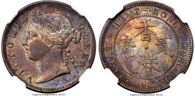 British Colony. Victoria 20 Cents 1887 MS63 NGC, London mint, KM7, Prid-36. Luminous gun-metal patina reveals an array of dark but colorful iridescenc...