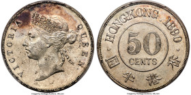 British Colony. Victoria 50 Cents 1890 AU53 PCGS, KM9.1. Displaying the soft luster that we often see with this type, yet enhanced by russet toning th...