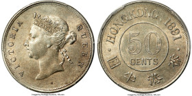 British Colony. Victoria 50 Cents 1891-H AU58 PCGS, Heaton mint, KM9.2. Softly lustered with a subtly pleasing eye appeal. This becomes scarce at this...