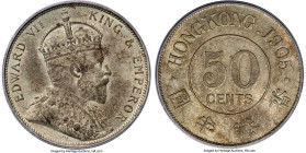 British Colony. Edward VII 50 Cents 1905 MS63 PCGS, London mint, KM15, Prid-15. A moderate layer of patina still empowers enough original mint luster ...