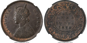 British India. Victoria 1/2 Anna 1875-(c) AU58 Brown NGC, Calcutta mint, KM468, S&W-5.46. A rare date in any grade, but especially so this close to Mi...