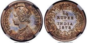 British India. Victoria Proof Restrike 1/4 Rupee 1878-(c) PR64 NGC, Calcutta mint, KM490, S&W-6.254. A rather attractive toned example of a restrike s...