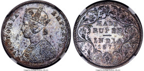 British India. Victoria Proof Restrike 1/2 Rupee 1877-(c) PR64 NGC, Calcutta mint, KM491, S&W-6.171. Pretty gun-metal toning with a welcome undercurre...