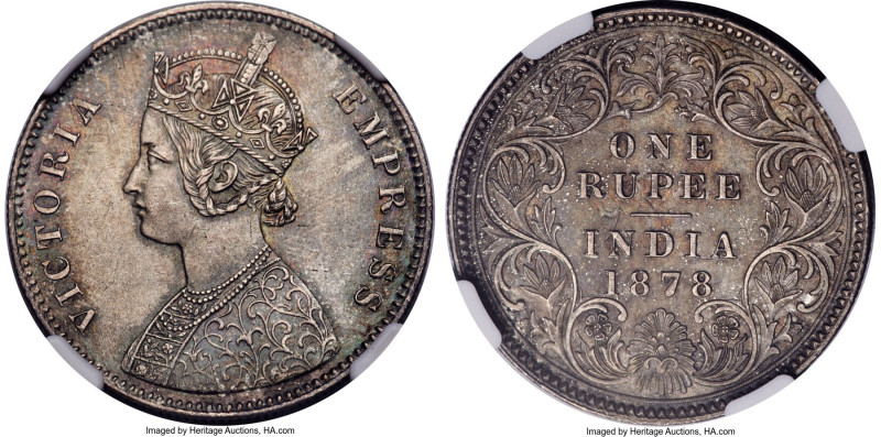 British India. Victoria Rupee 1878-(c) MS65 NGC, Calcutta mint, KM492, Prid-116....