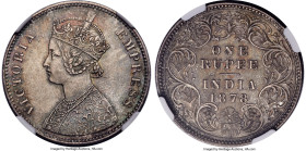 British India. Victoria Rupee 1878-(c) MS65 NGC, Calcutta mint, KM492, Prid-116. A stunning conditional outlier for a type that is fiercely sought-aft...