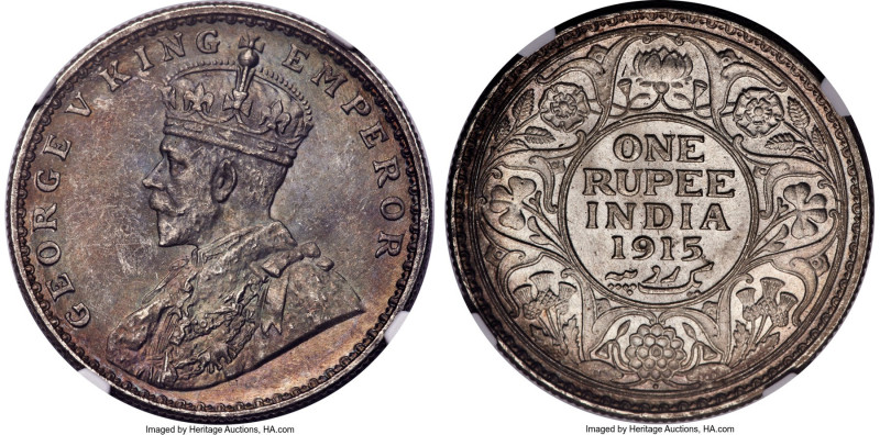 British India. George V Rupee 1915-(b) MS64 NGC, Bombay mint, KM513, S&W-8.31, P...