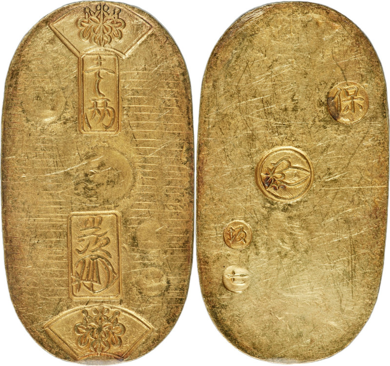 Tempo gold Koban (Ryo) ND (1837-1858) AU Details (Cleaned) PCGS, Edo mint, KM-C2...