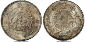 Meiji Yen Year 3 (1870) MS64 PCGS, Osaka mint, KM-Y5.1, JNDA-01-09. Type 1. Variety with border. A dazzling near-Gem with light and playful tawny pati...