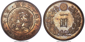 Meiji Yen Year 24 (1891) MS65 PCGS, Osaka mint, KM-YA25.3, JNDA-01-10A. Patinated with smoky-gray overtones and sunset-themed undertones, this Gem Min...