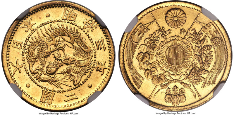 Meiji gold 2 Yen Year 3 (1870) MS64 NGC, Osaka mint, KM-Y10, JNDA 01-4. The obve...