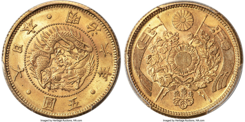 Meiji gold 5 Yen Year 6 (1873) MS66 PCGS, Osaka mint, KM-Y11a, JNDA-01-3A. This ...