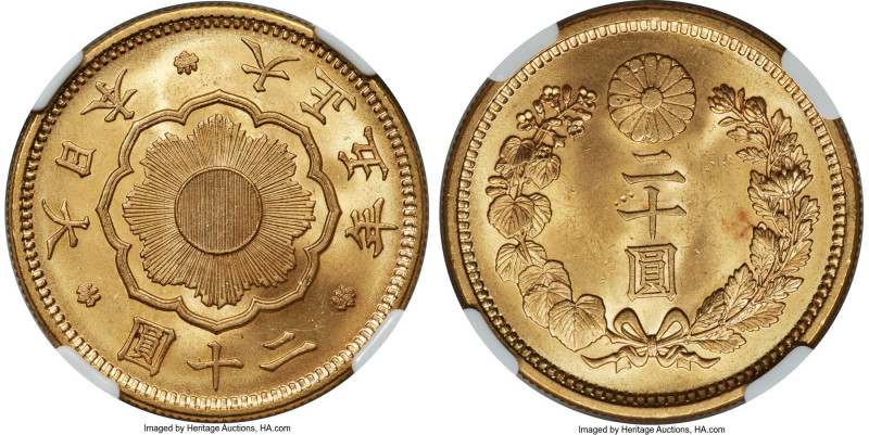 Taisho gold 20 Yen Year 5 (1916) MS64 NGC, Osaka mint, KM-Y40.2, JNDA 09-6. An e...