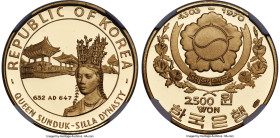 South Korea. Republic gold Proof "Queen Sunduk" 2500 Won KE 4303 (1970) PR68 Ultra Cameo NGC, Valcambi mint, KM15.1. A fantastic representation of the...