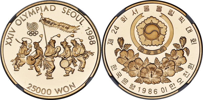 South Korea. Republic gold Proof "Seoul Olympics - Folk Dancing" 25000 Won 1986 ...
