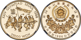South Korea. Republic gold Proof "Seoul Olympics - Folk Dancing" 25000 Won 1986 PR70 Ultra Cameo NGC, KM58. A pristine example with immaculate Ultra C...