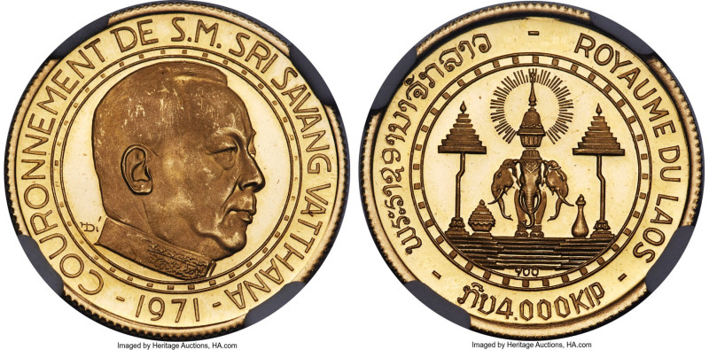 Savang Vatthana gold Proof "Coronation" 4000 Kip 1971 PR67 Ultra Cameo NGC, KM9,...