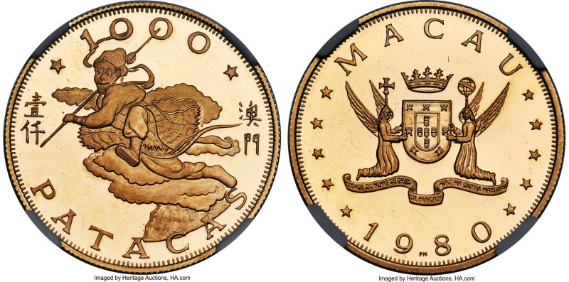 Portuguese Colony gold Proof "Year of the Monkey" 1000 Patacas 1980-PM PR66 Ultr...