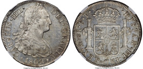 Charles IV 8 Reales 1802 Mo-FT MS62 NGC, Mexico City mint, KM109, Calico-975. A flashy argent example with the occasional patch of russet patina. HID0...