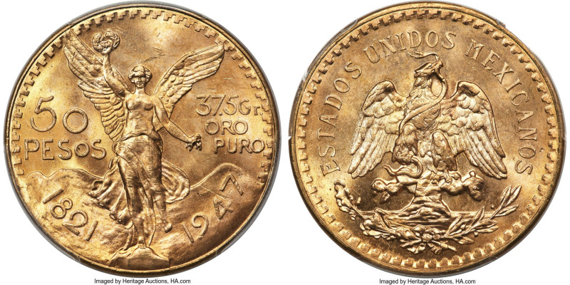 Estados Unidos gold 50 Pesos 1947 MS66 PCGS, Mexico City mint, KM481, Fr-172. HI...