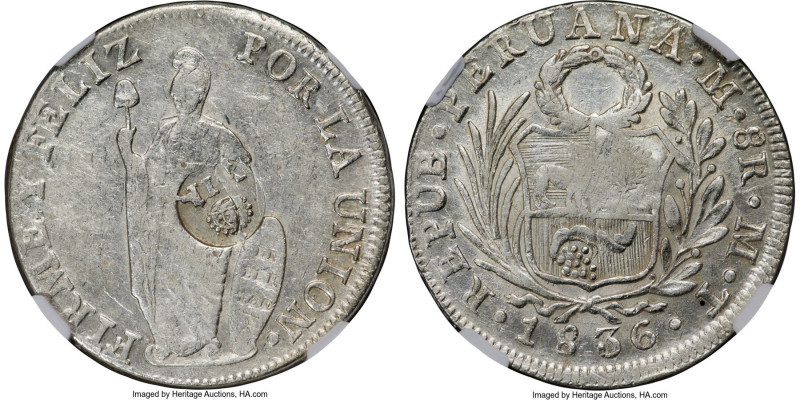 Spanish Colony. Isabel II 8 Reales ND (1834-1837) AU50 NGC, KM138.2. Host: Peru ...