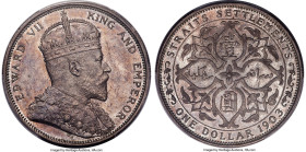British Colony. Edward VII Dollar 1903-B MS63+ PCGS, Bombay mint, KM25, Prid-1. Incuse "B" mintmark. Very nearly at the top of presently graded popula...