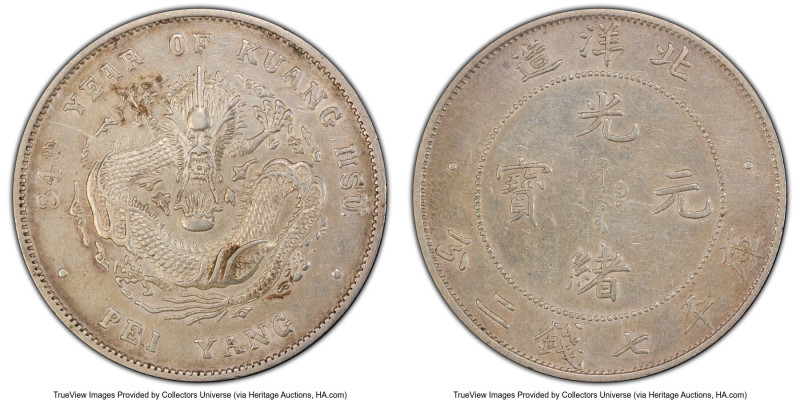 Chihli. Kuang-hsü Dollar Year 34 (1908) XF Details (Cleaned) PCGS, Pei Yang Arse...