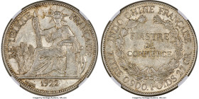 French Colony Piastre 1922 MS60 NGC, San Francisco mint, KM5a.2, Lec-298. A key of the French Indo-China Piastre series, struck without mintmark. Scar...