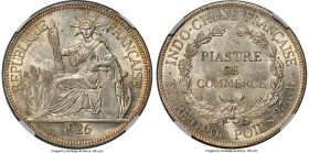 French Colony Piastre 1926-A MS61 NGC, Paris mint, KM5a.1, Lec-302. Accompanied by a collector's tag. Lovely champagne toning with a cartwheel luster....