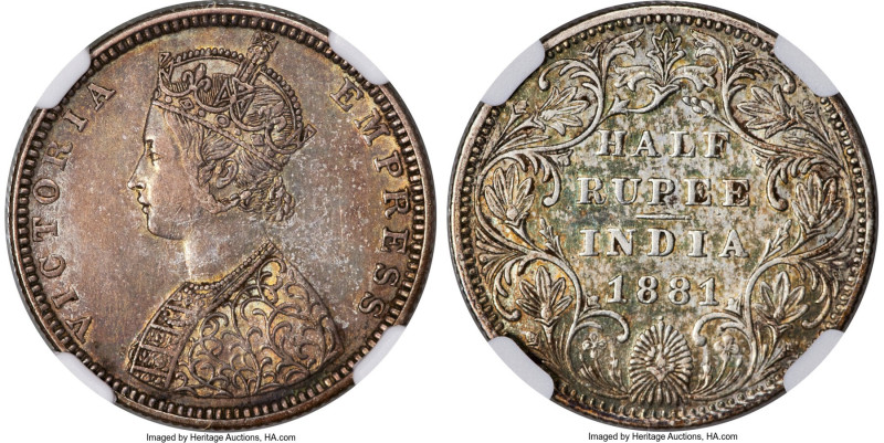 British India. Victoria 1/2 Rupee 1881-(b) AU55 NGC, Bombay mint, KM491, S&W-6.1...